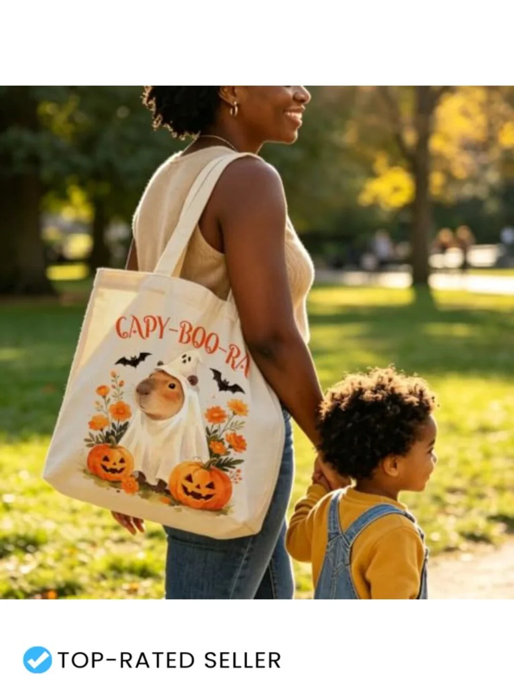 Canvas Tote Bag with Zipper Pocket Halloween Fall Pumpkin Design
